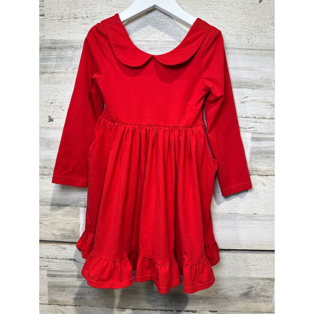 Serendipity Peter Pan Collar Dress Girls Kids 5 Red Ruffle Long Sleeve EUC